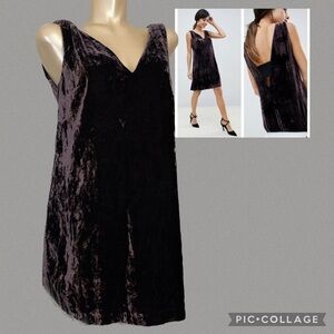 French connection women’s dress 8 eggplant purple mini velvet Vback party cutout